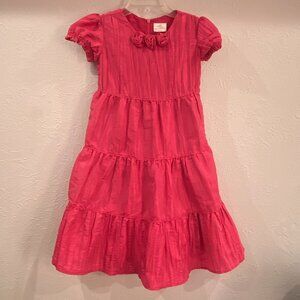 Hanna Andersson hot pink taffeta tiered ruffle dress, girl's size 8 EUC.